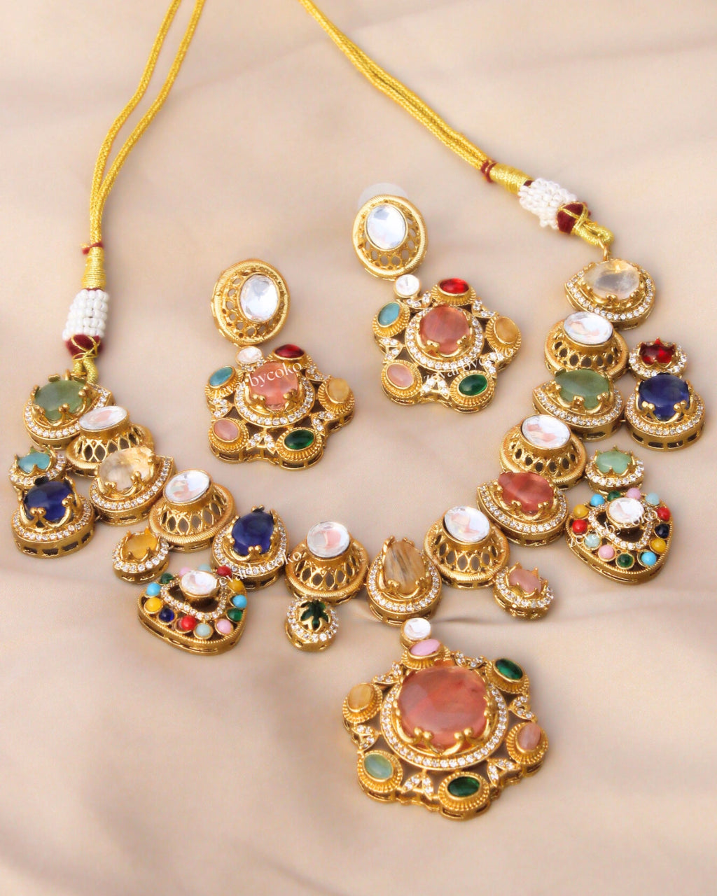 Coko's Sabya Inspired Navratna Necklace Set