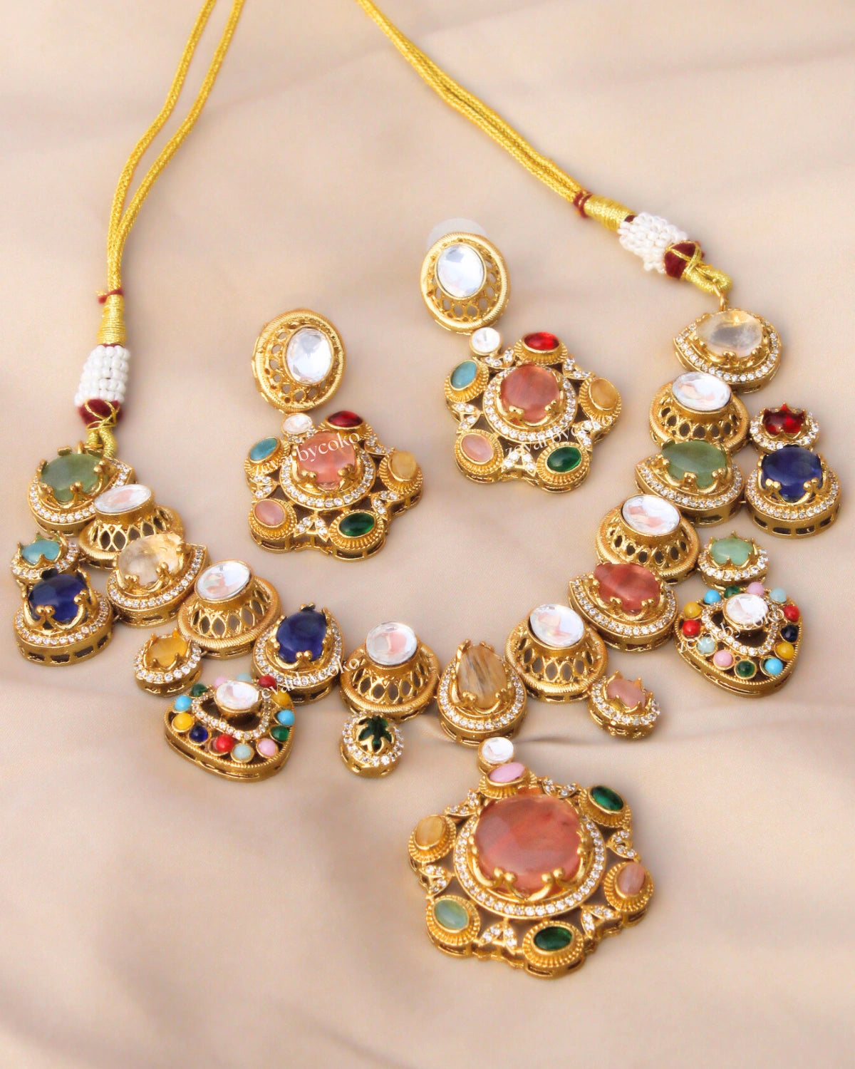 Coko's Sabya Inspired Navratna Necklace Set