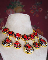 COKO's Royal Ruby Meenakari Teardrop Necklace  Set - Sitara