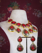 COKO's Royal Ruby Meenakari Teardrop Necklace  Set - Sitara