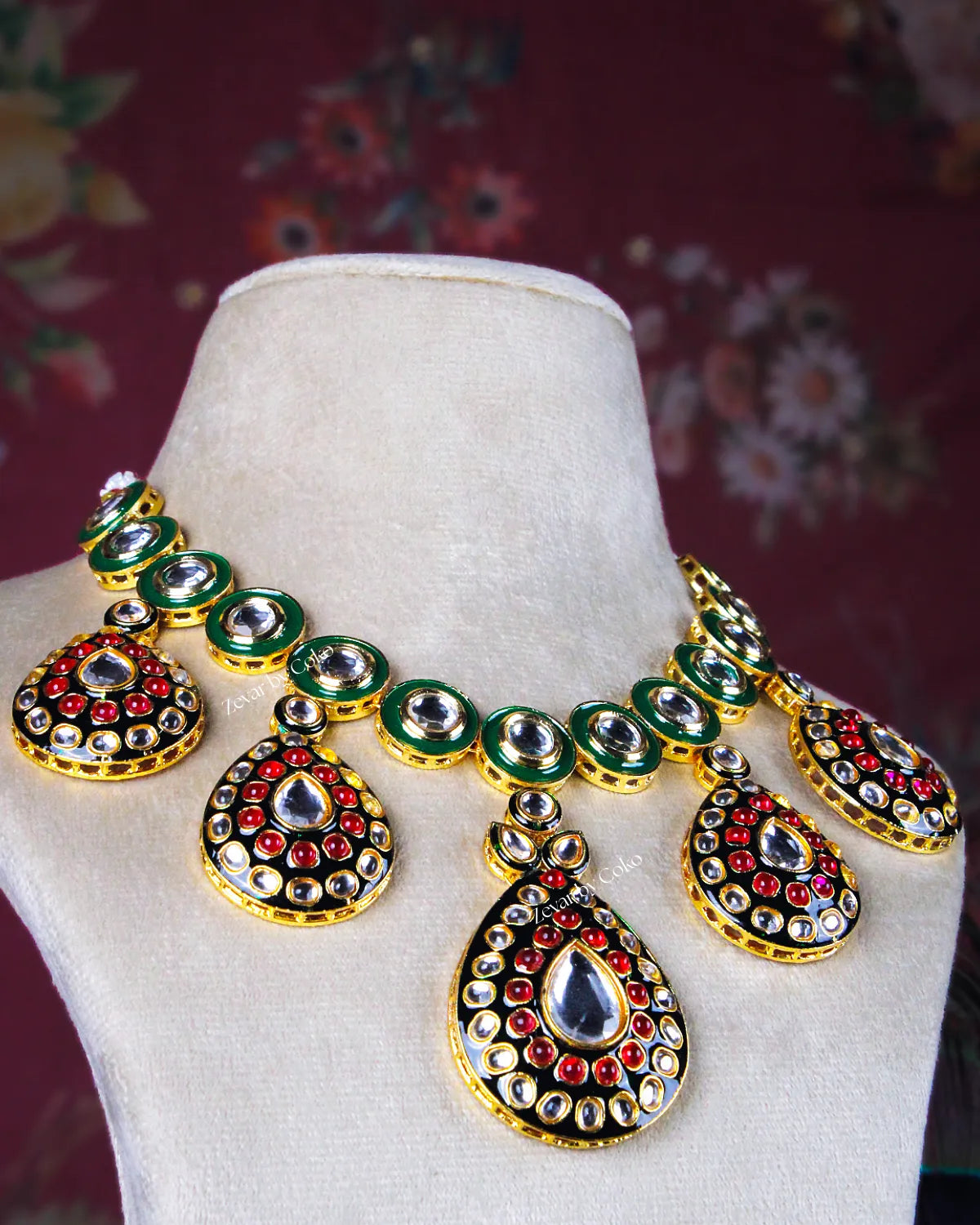 COKO’S Royal Meenakari Teardrop Kundan Necklace Set- Sira