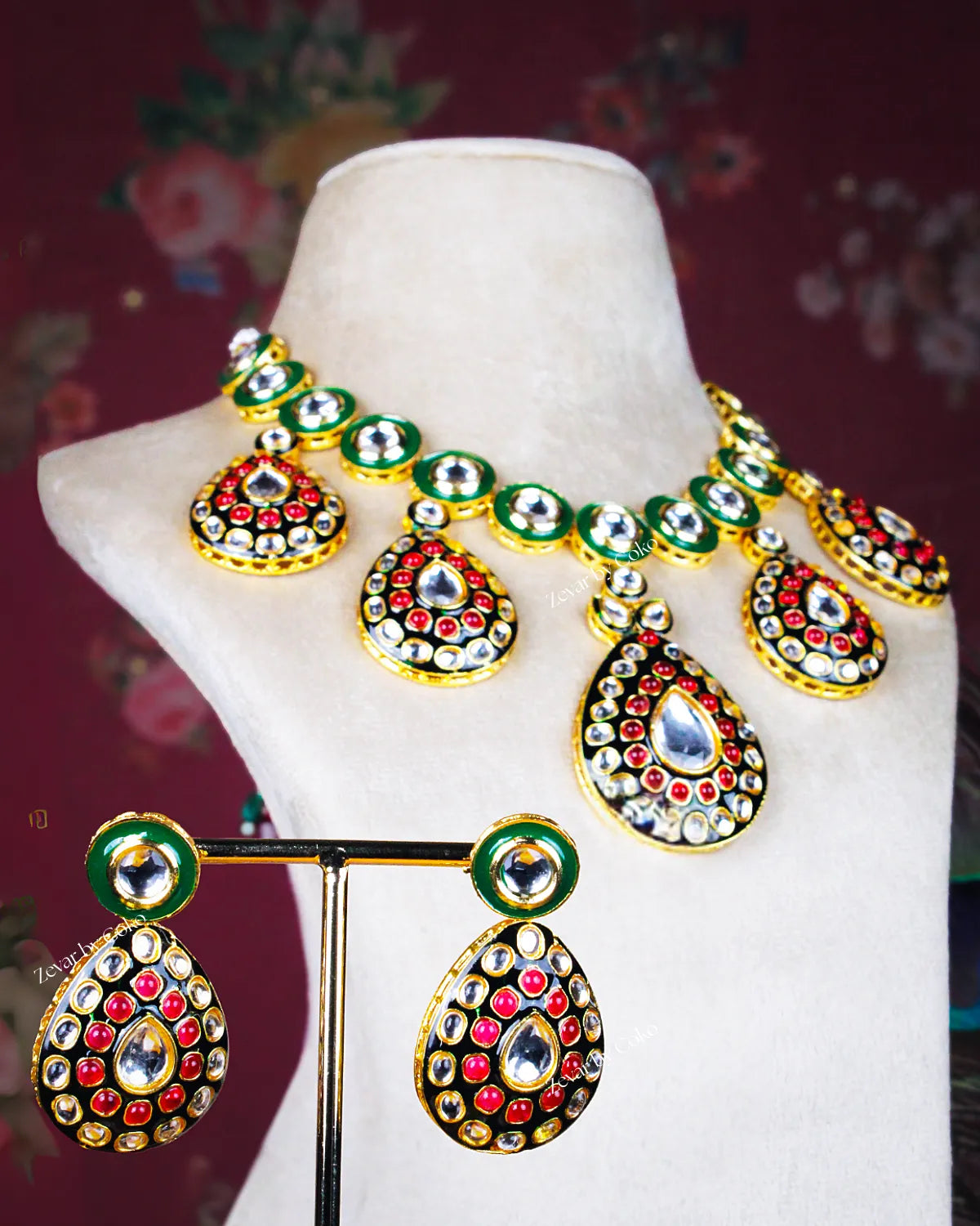COKO’S Royal Meenakari Teardrop Kundan Necklace Set- Sira